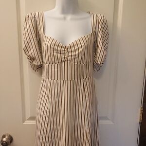 DANIELLE BERNSTEIN Beige and White Striped Midi Dress
